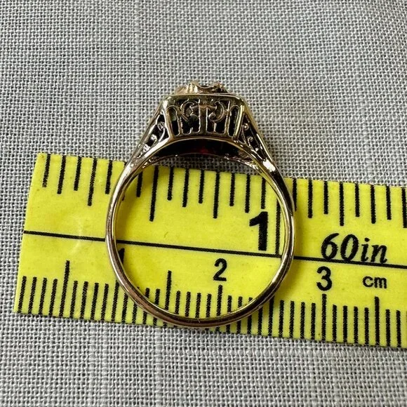 Vintage 14KGF Joseph Esposito Art Decor / Art Nouveau style Ring with Ruby - Picture 5 of 15